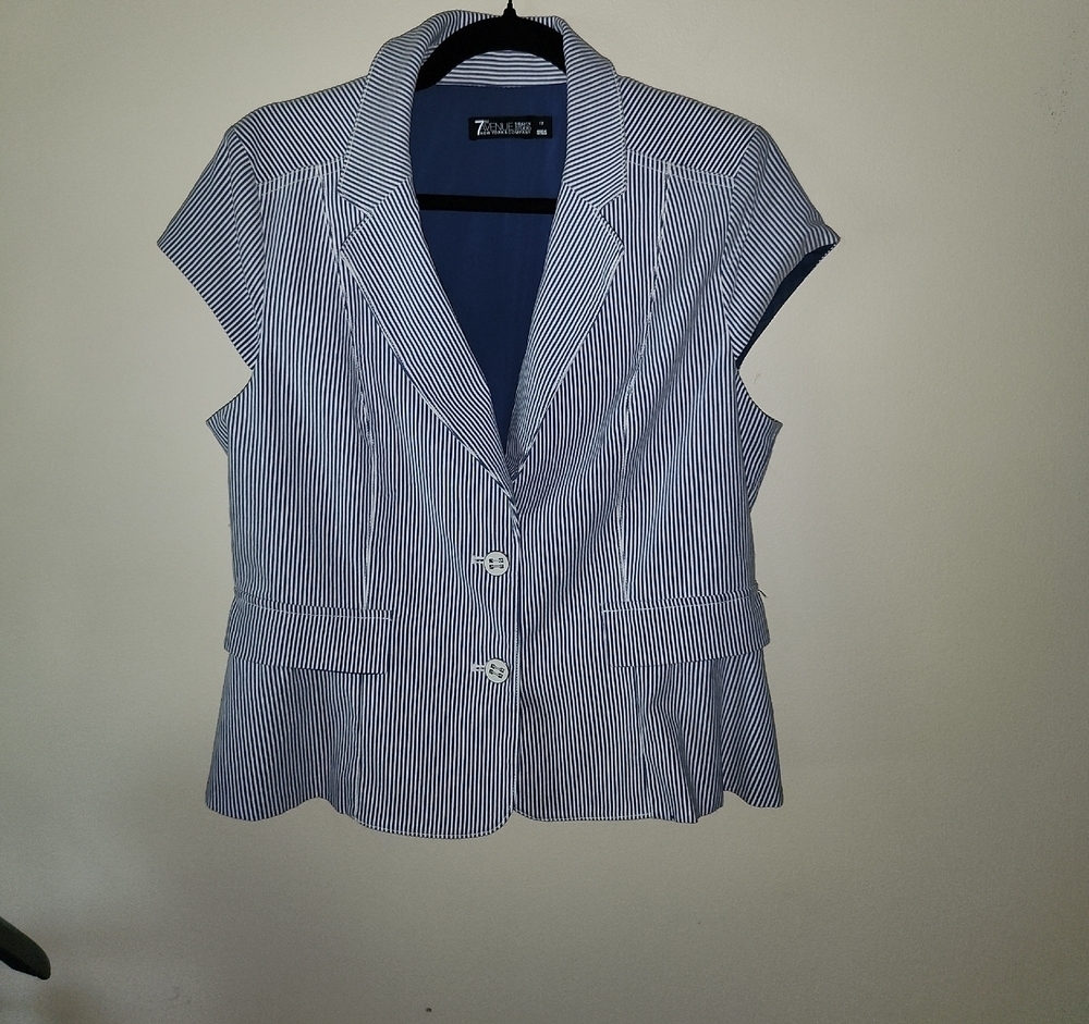 Chic Striped Blazer in Blue and White